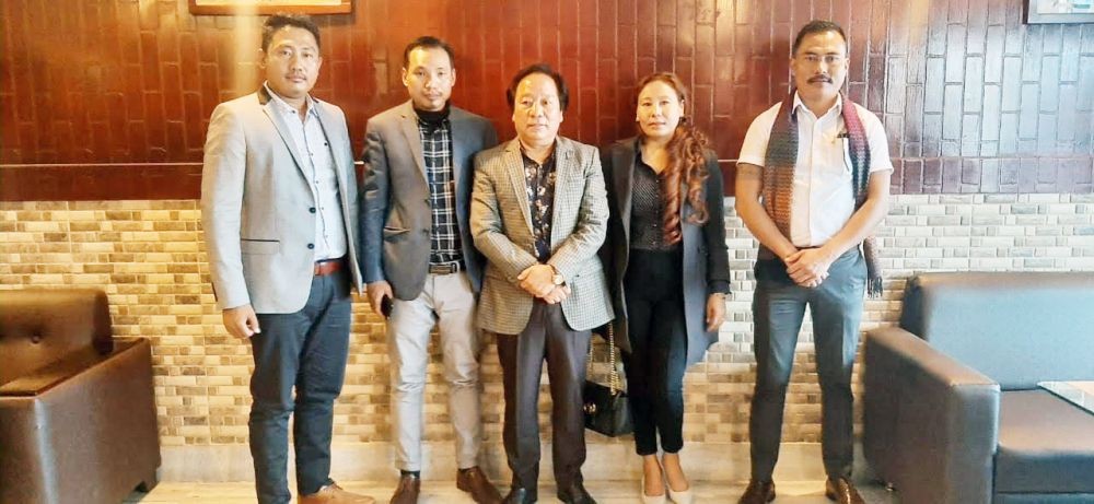 Director, National Scheduled Tribes Finance & Development Corporation, Johny G Rengma (centre), along with members of TICCI Nagaland Chapter at a press briefing in Dimapur on Friday.