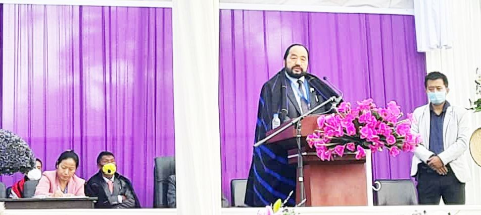 Nagaland Deputy CM, Y Patton speaking during the centennial jubilee celebrations of Old Changshu Baptist Church on January 17.