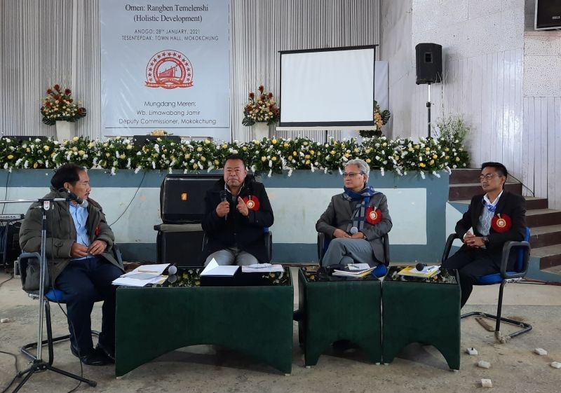 Moderator and panelists of the panel discussion held on the topic ‘Renewing Mindsets for A thriving Society’, at the 38th OKM General Conference held at Town hall, Mokokchung on January 28.