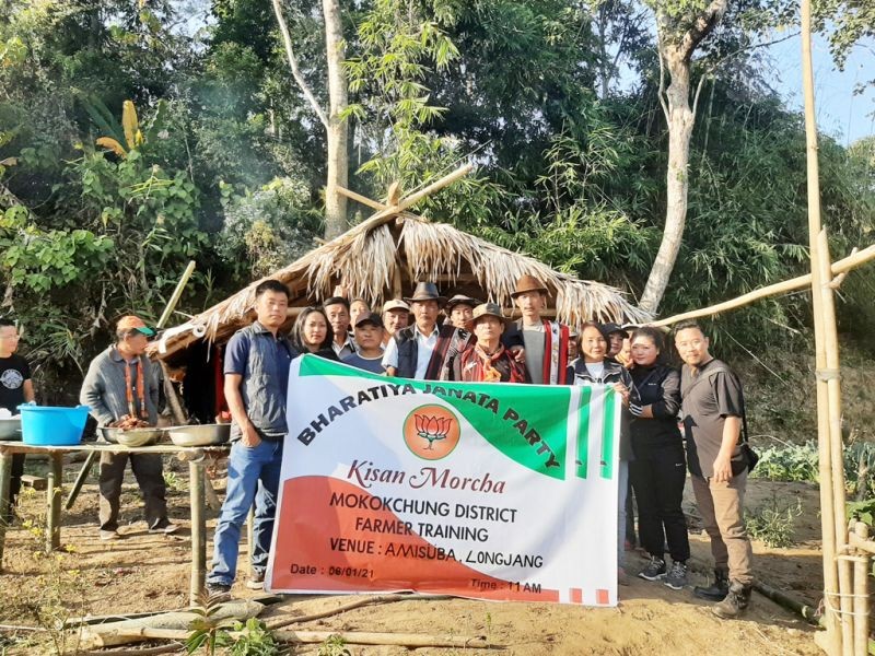BJP Mokokchung district officials along with the prospective farmers during the ‘Farmers’ day out’ programme at Longjang village.