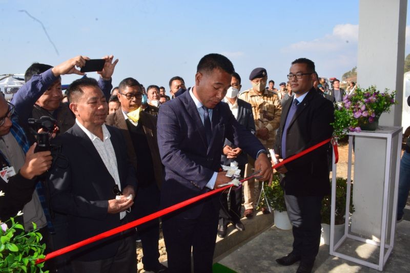 Minister P Paiwang Konyak inaugurating the first civil helipad at Zunheboto district on January 25. (DIPR Photo)