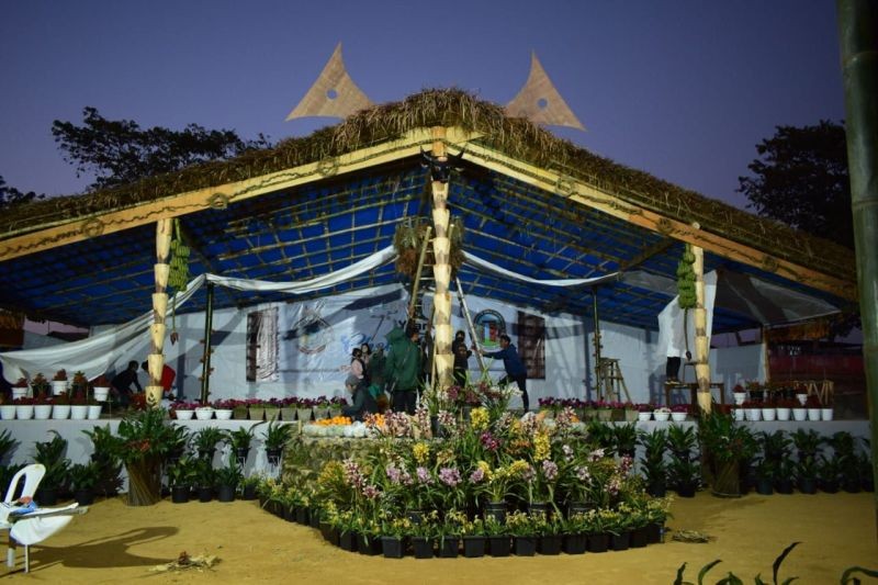 Workers give final touch to the preparation for the celebration of ‘75 Years of Chakhesang Tribe’ on January 9.  The celebration will take place on January 10.