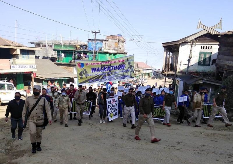 Participants of the walkathon marking National Road Safety month in Phek on January 25