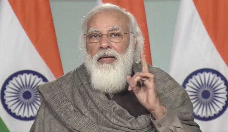 Prime Minister Narendra Modi addresses during the 125th anniversary celebrations of ‘Prabuddha Bharata’, a monthly journal of the Ramakrishna Order, started by Swami Vivekananda, through video conferencing, in New Delhi on January 31, 2021. (PTI Photo)