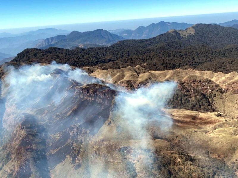 An aerial view of the fire in Dzükou Valley area on January 5. (Photo Courtesy: CMO Nagaland)