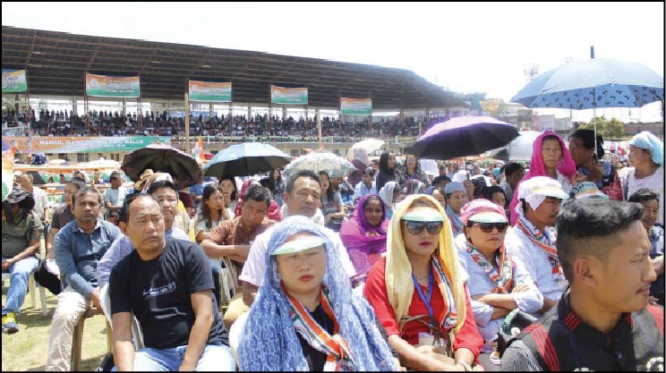 A section of the crowd at the INC public rally at DDSC Stadium, Dimapur on Wednesday. (Morung Photo)
