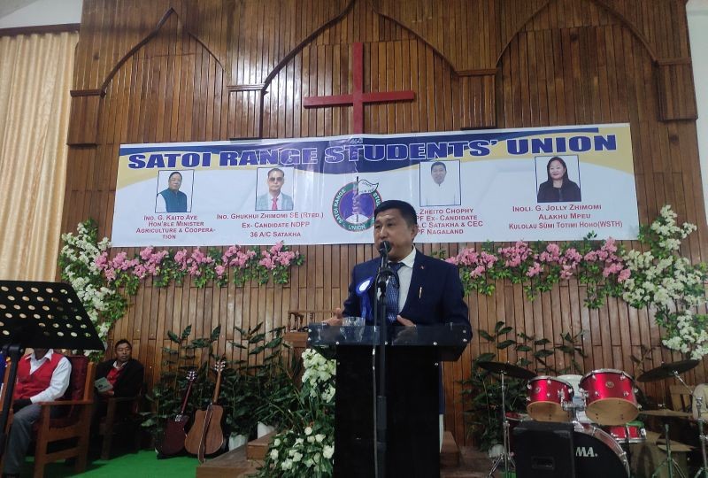Zheito Chophy addressing the Satoi Range Students' Union 44th session held on January 5.