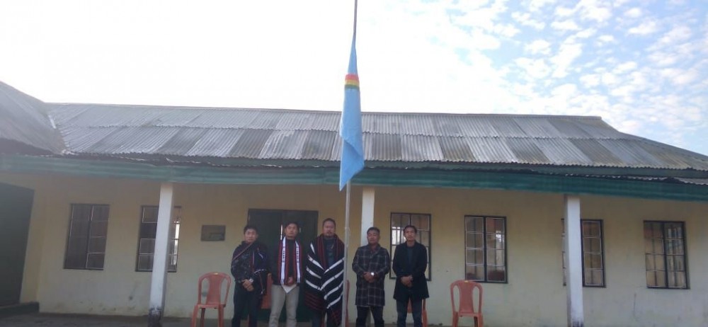 Member of Rengma Students’ Union and other during a short service held in memory of Late Lathon Kemp, the last surviving member of the four-woman team to weave the first Naga National Flag, in Tseminyu on January 7.