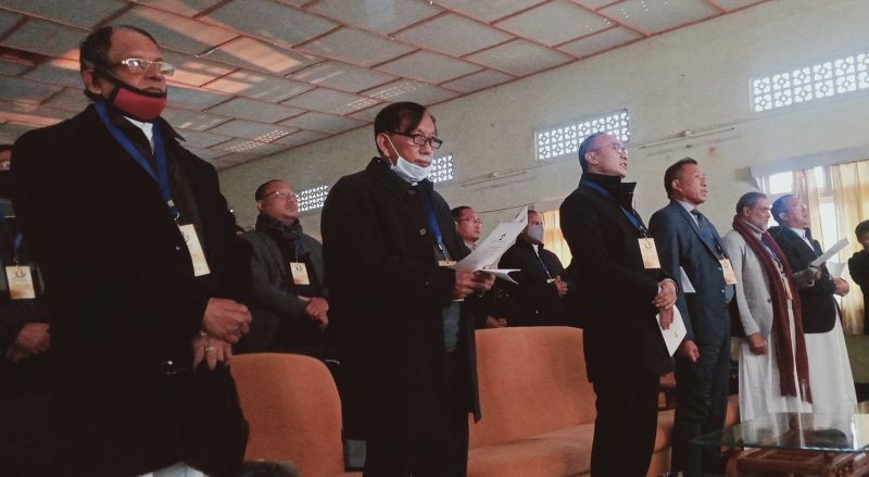 Mmhonlumo Kikon speaking at the launching ceremony of the golden jubilee of Don Bosco Kohima on January 31. (Morung Photo)