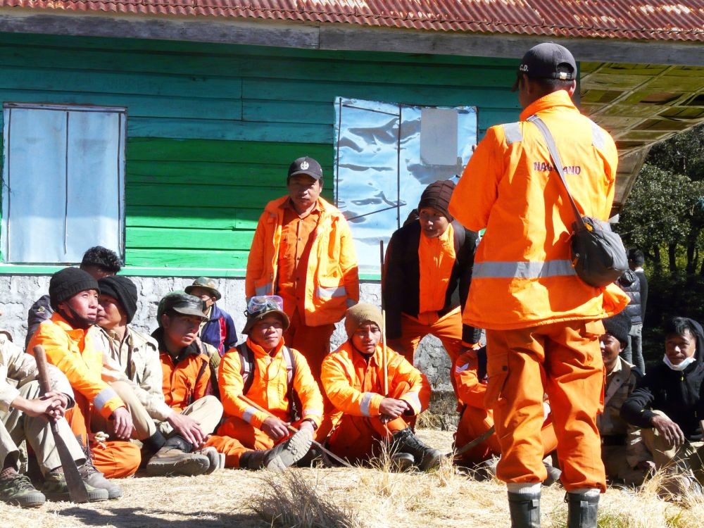 A team of fire fighters who were engaged in the recent fire at Dzükou.