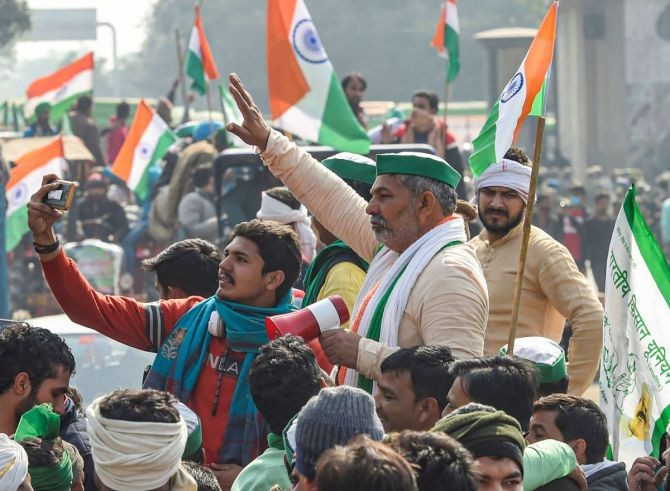 BKU spokesperson Rakesh Tikait during the Kisan Gantantra Parade in New Delhi, on Tuesday. Photograph: Kamal Singh/PTI Photo