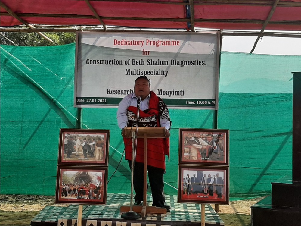 Minister Temjen Imna Along Longkumer addressing the dedicatory programme for Beth Shalom Diagnostics, Multispecialty and Research Centre.