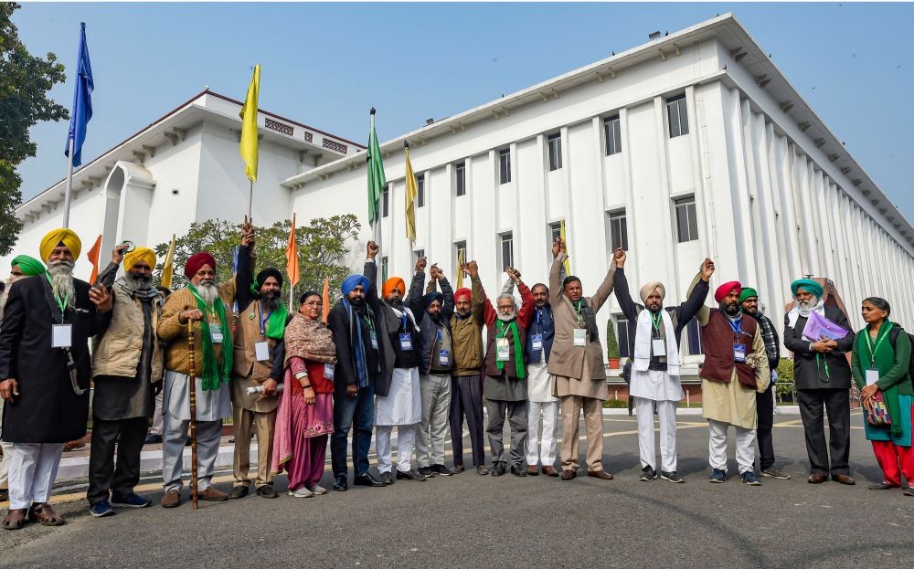 New Delhi: Farmers leaders arrive to attend the 11th round of talks with the central government on new farm laws, at Vigyan Bhavan in New Delhi, Friday, Jan. 22, 2021. (PTI Photo/Kamal Singh)