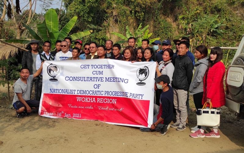 Tali Pongen,  TL Merry and  L Meribemo Kinghen along with Wokha district NDPP party workers at Longjung village on January 16. (Photo Courtesy: Media Cell, NDPP Wokha Region)