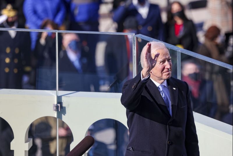 President Joe Biden reacts as he prepares to deliver his inaugural address on the West Front of the U.S. Capitol on January 20, 2021 in Washington. (AP/PTI Photo)