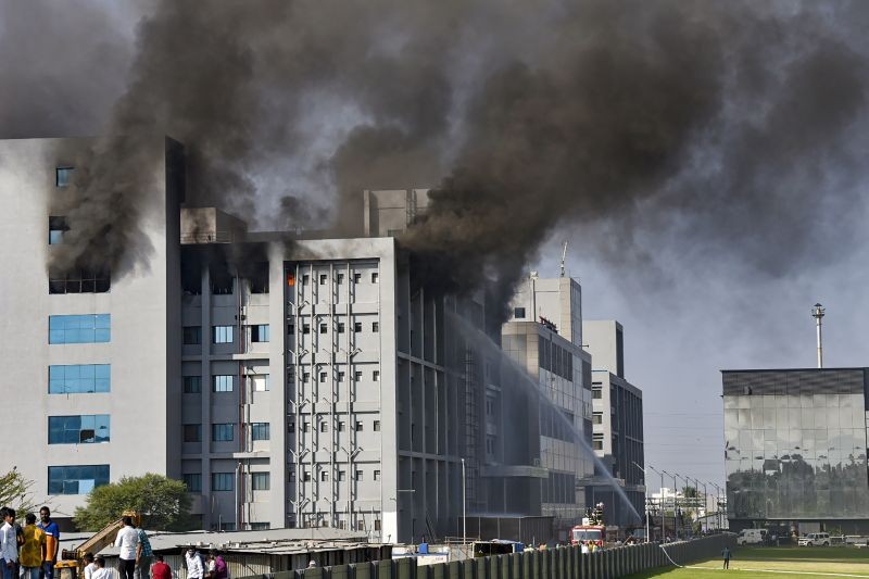 Pune: Smoke billows out after a massive fire broke out at the Serum Institute of India, in Pune, Thursday, Jan. 21, 2021. The facility had rolled out its Covishield vaccine for the first phase of COVID vaccination drive that began on Jan 16 (PTI Photo)