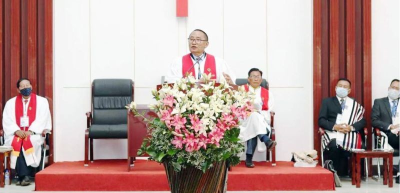 NBCC, General Secretary, Rev Dr Zelhou Keyho addressing the quasquicentennial celebration of 125 years of existence of Christianity in Chozuba Village Baptist Church on December 27.