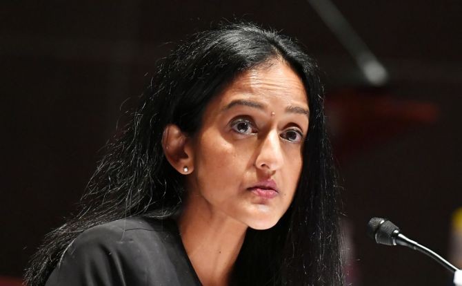 Vanita Gupta, President and CEO at the Leadership Conference on Civil and Human Rights, testifies during the opening statements at a US House Judiciary Committee hearing on ‘Policing Practices and Law Enforcement Accountability’ on Capitol Hill in Washington, DC, USA, June 10, 2020. Photograph: Mandel Ngan / Pool via Reuters