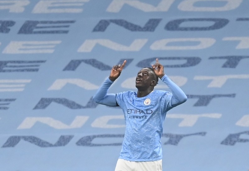 Soccer Football - Premier League - Manchester City v Burnley - Etihad Stadium, Manchester, Britain - November 28, 2020 Manchester City's Benjamin Mendy celebrates scoring their third goal Pool via REUTERS/Michael Regan