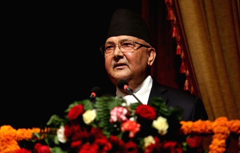 Nepali Prime Minister K.P. Sharma Oli addresses the 2nd China-South Asia Literature Forum in Kathmandu, Nepal on October 15, 2019. (IANS File Photo)
