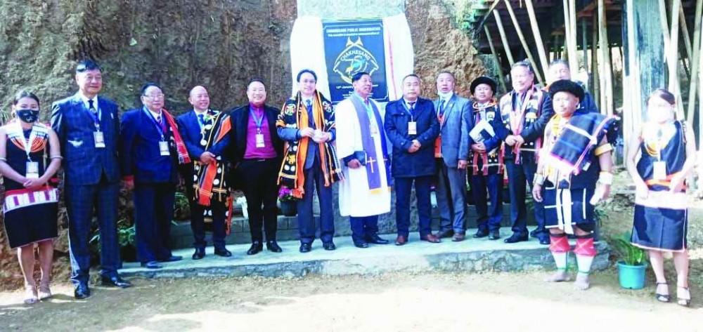 Dignitaries during unveiling of the monolith to mark the celebration of 75 years of the Chakhesang tribe at Phek town on January 10.