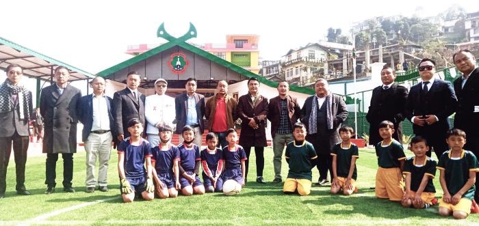 Temjen Imna Along, Er Zale Neikha, Vilelie Khamo and others during the launching of Gethemgo Sports Academy at Goraggio School, Kohima on January 25. (Morung Photo)