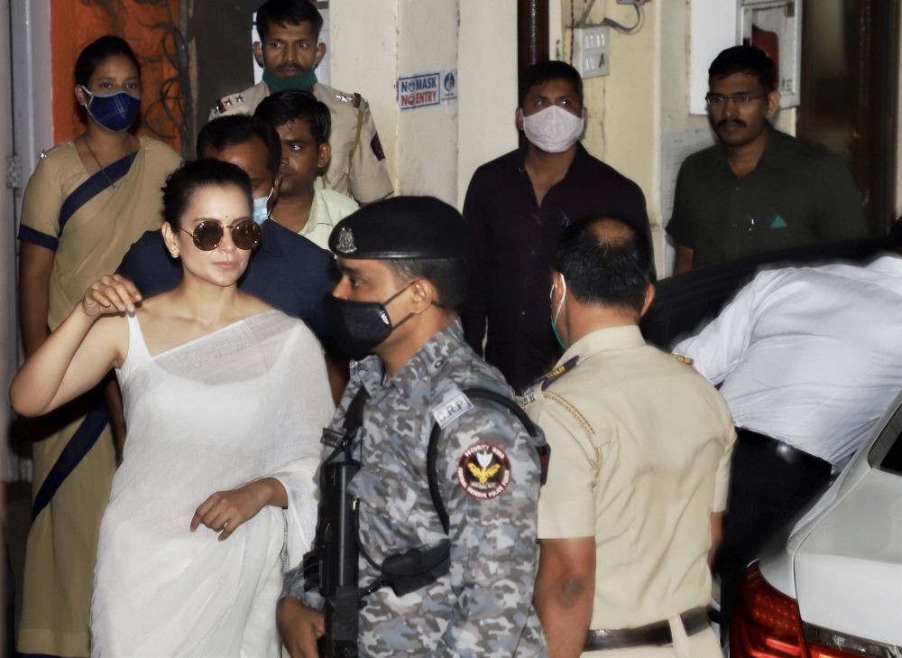 Mumbai: Actress Kangna Ranaut at Bandra Police Station in Mumbai, Friday, Jan. 8, 2021. (PTI Photo)