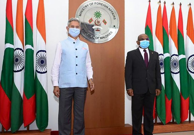 External Affairs Minister S Jaishankar with Maldives Foreign Minister Abdulla Shahid in a meeting. (PTI Photo)