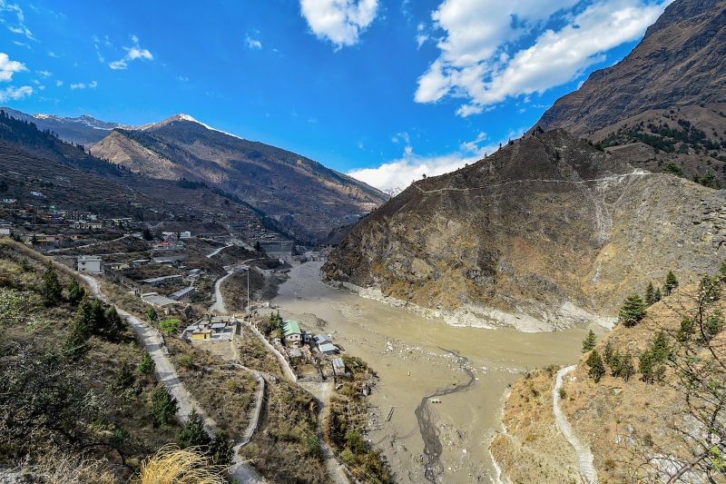 A view of Raini village, following the Sunday's glacier burst in Joshimath causing a massive flood in the Dhauli Ganga river, in Chamoli district of Uttarakhand on February 10. (PTI Photo)