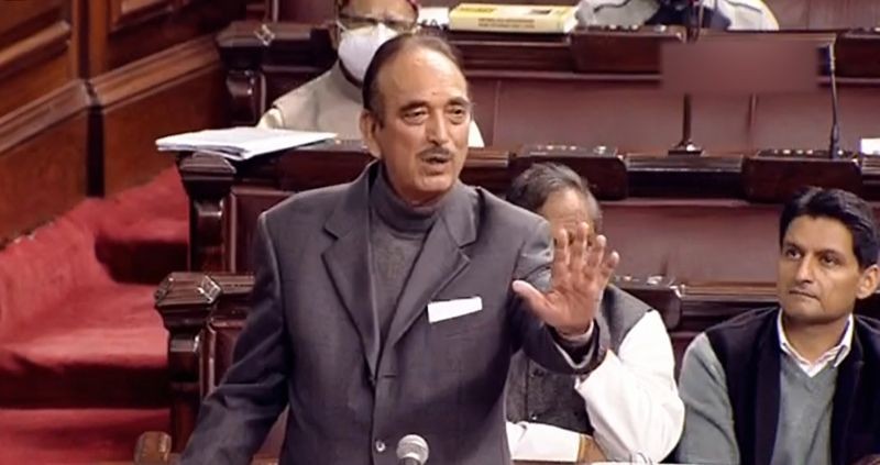 New Delhi: Congress MP Ghulam Nabi Azad speaks in the Rajya Sabha during ongoing Budget Session of Parliament, in New Delhi, Tuesday, Feb. 9, 2021. (RSTV/PTI Photo)