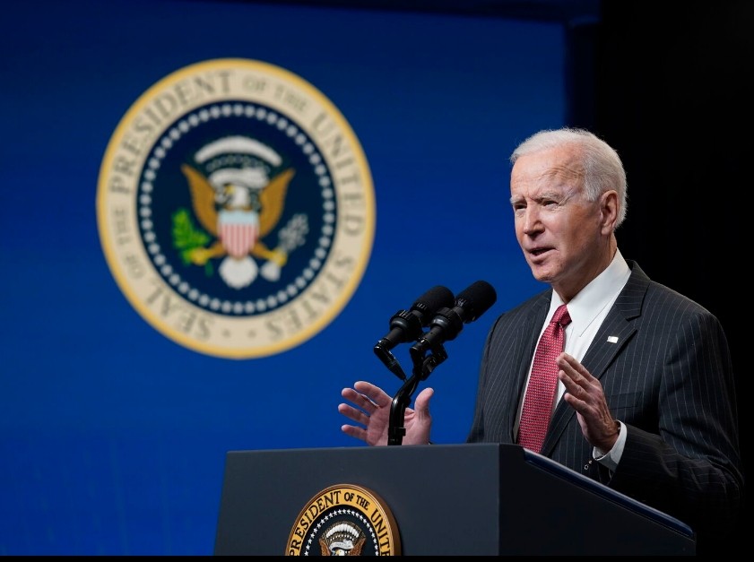 President Joe Biden speaks about his administration's response to the coup in Myanmar in the South Court Auditorium on the White House complex, Wednesday, Feb. 10, 2021, in Washington. (AP Photo/Patrick Semansky)