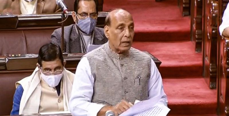Union Defence Minister Rajnath Singh gives his statement at Rajya Sabha on the prolonged India-China stand off in eastern Ladakh, during the ongoing Budget Session of Parliament, in New Delhi on February 11, 2021. (PTI Photo)