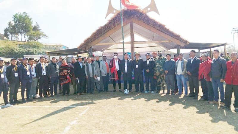 Shevoh Nienu with others during the inaugural function of 38th meet of Sekrüzu Area Sports Association at Sekrüzu on February 8.