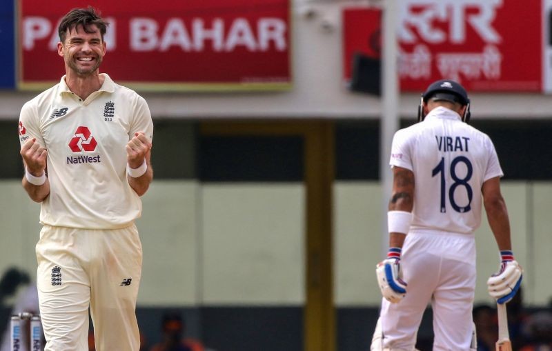Chennai: England's bowler James Anderson celebrates a wicket during the 5th & final day of the first cricket test match between India and England, at M.A. Chidambaram Stadium ,in Chennai, Tueday, Feb. 9, 2021. England won the match to lead the the series 1-0. (ECB/PTI Photo)