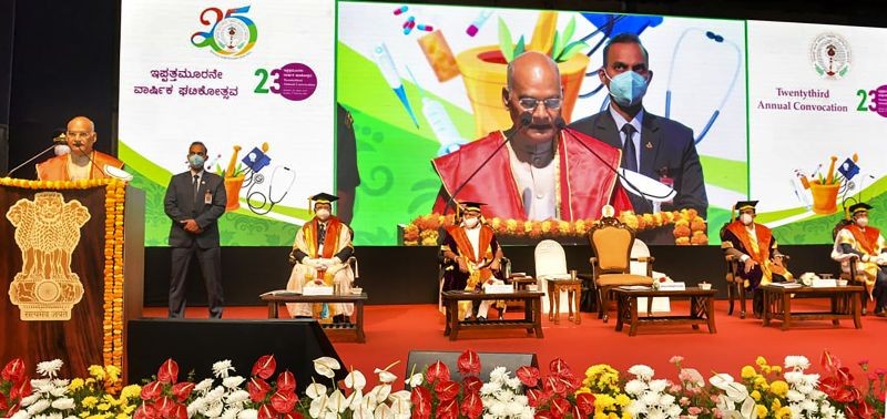 Bengaluru: President of India Ram Nath Kovind speaks during the  23rd annual convocation of the Rajiv Gandhi University of Health Sciences, in Bengaluru, Sunday, Feb. 7, 2021. (PTI Photo)