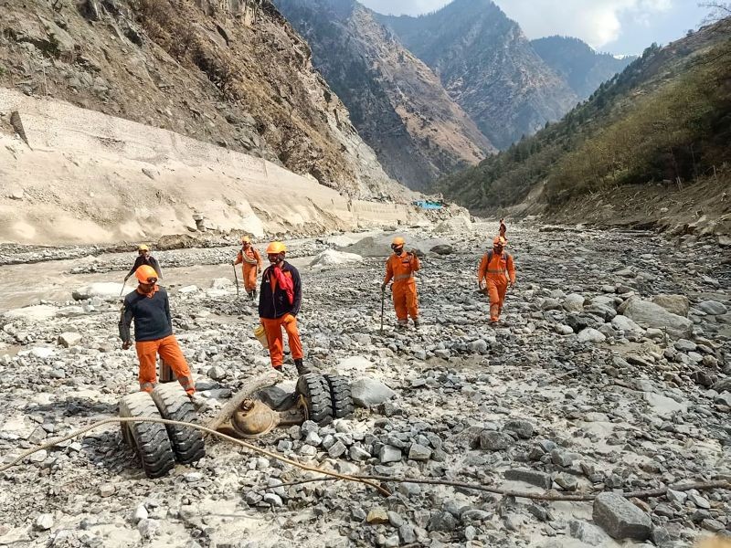 Rescuers continue to search for missing persons in Tapovan area, weeks after the glacier burst at Joshimath which triggered a massive flash flood, in Chamoli district of Uttarakhand on Februarty 17, 2021. (PTI Photo)