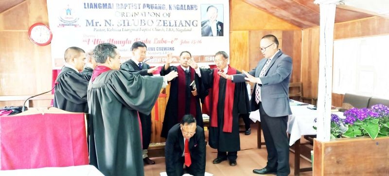 Newly ordained Rev N Silubo Zeliang Pastor KLBC D Block was blessed by the senior Reverend and the license holders along with NBCC General Secretary Rev Dr Zelhou Keyho on February 21.