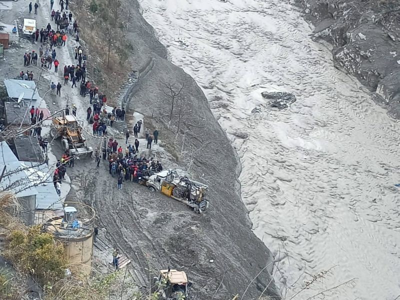 Chamoli: Rescue operations underway near Dhauliganga hydropower project after a glacier broke off in Joshimath causing a massive flood in the Dhauli Ganga river, in Chamoli district of Uttarakhand, Sunday, Feb. 7, 2021. (PTI Photo)