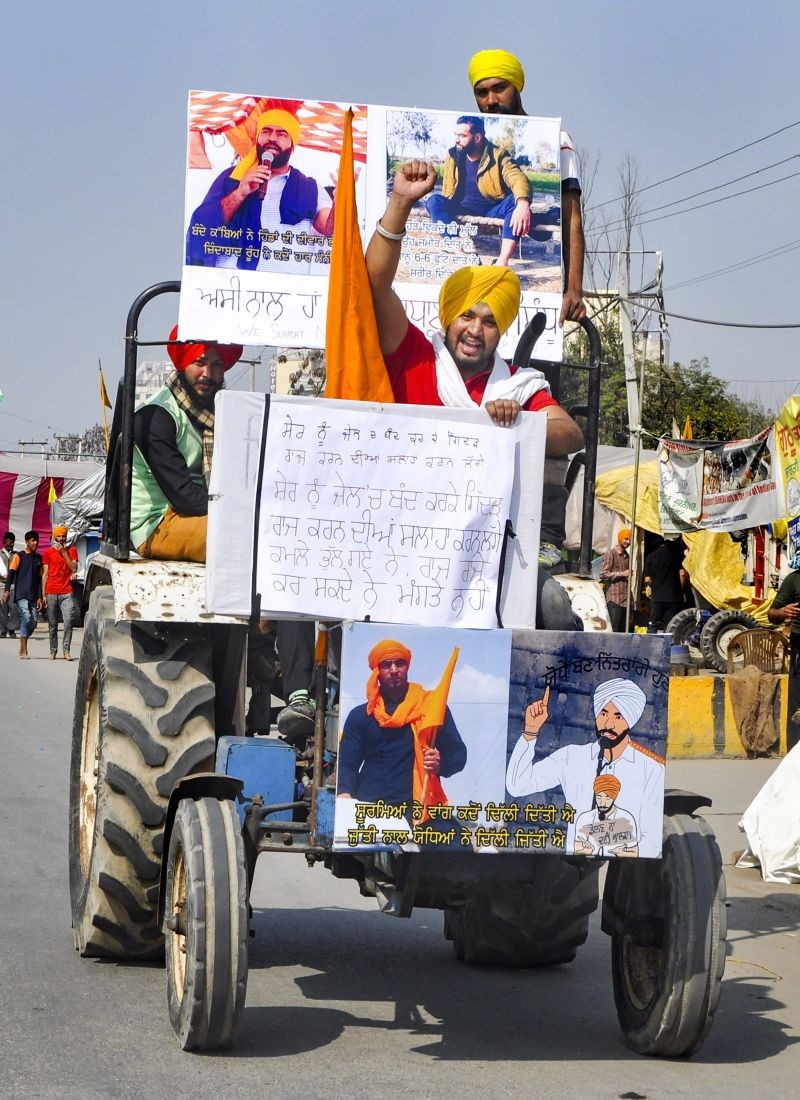 Supporters move towards the Singhu border to take part in farmers' protest against farm reform laws, on the national highway 44 in Sonipat district on February 10, 2021. (PTI Photo)