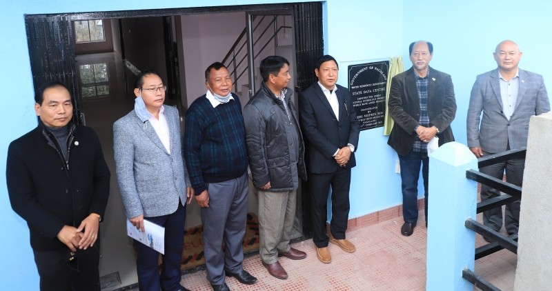 Nagaland Chief Minister Neiphiu Rio and others during the inauguration of State Data Centre of Water Resources Department in Kohima on February 17.