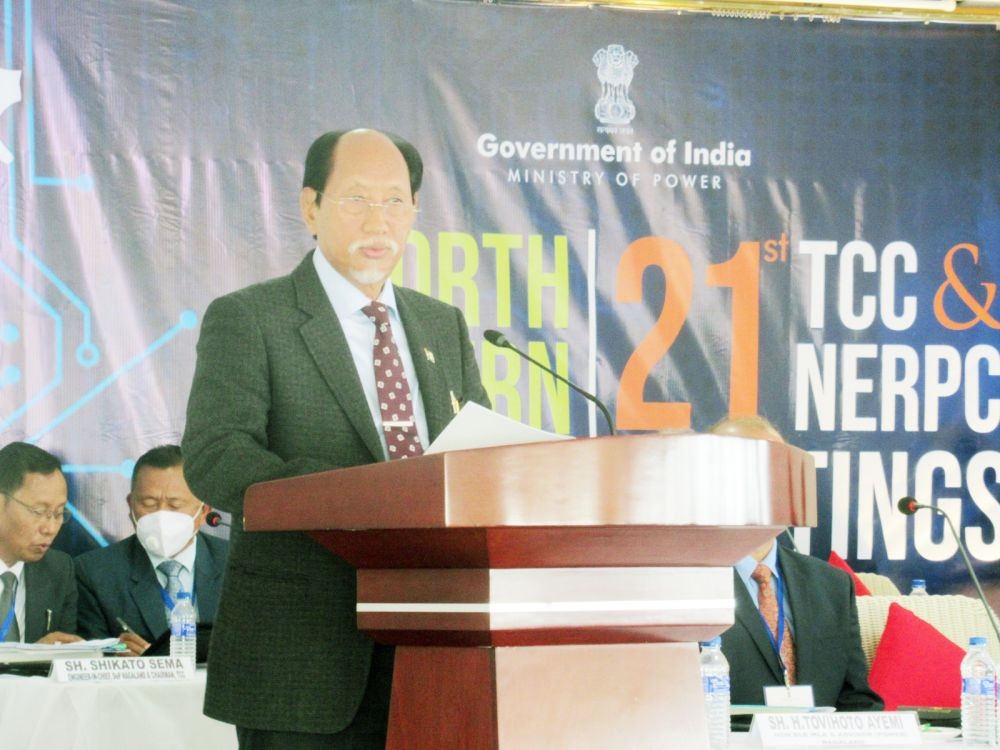 Nagaland Chief Minister, Neiphiu Rio speaking at the 21st NERPC meeting in Kohima on February 4. (Morung Photo)