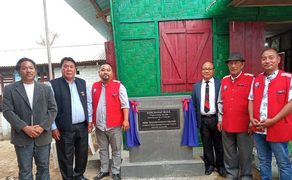 (Third from Right) Razouvotuo Chatsu, Chairman, Chümoukedima Village Council and Advisor to Dimapur Villages Chairmen Association along with village leaders after the inauguration of the Panchayat Hall of the 7th Mile Model Village.