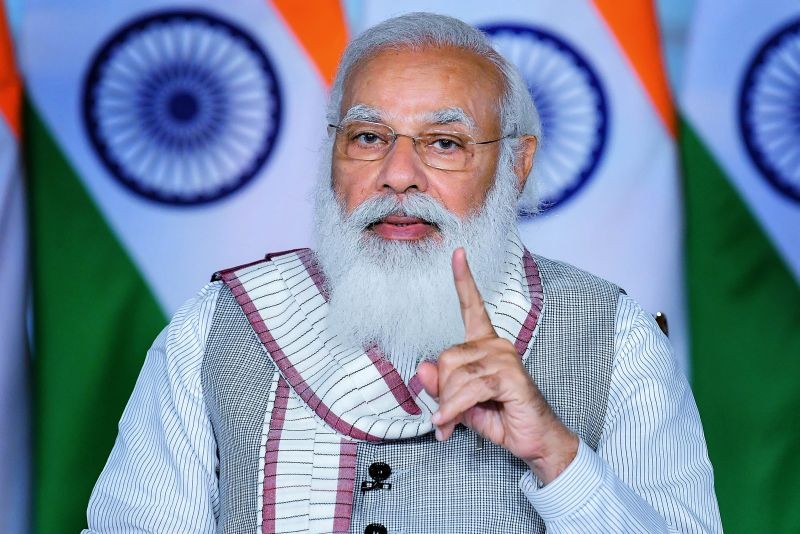 Prime Minister Narendra Modi addresses at the webinar for effective implementation of Union Budget in Health Sector, in New Delhi on February 23. (PTI Photo)