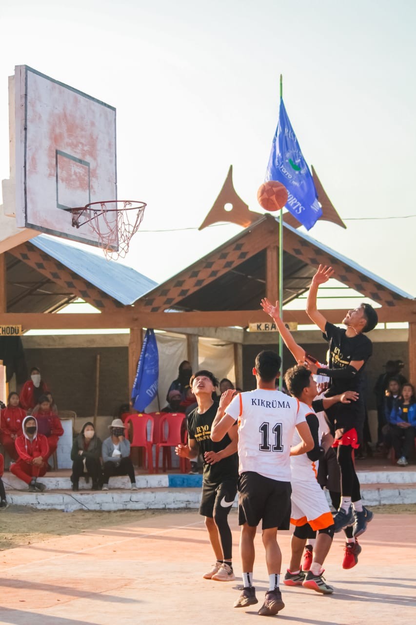 Players in action during a basketball match at the ongoing CAGSA 50 anniversary meet at Phüsachodü on February 4.