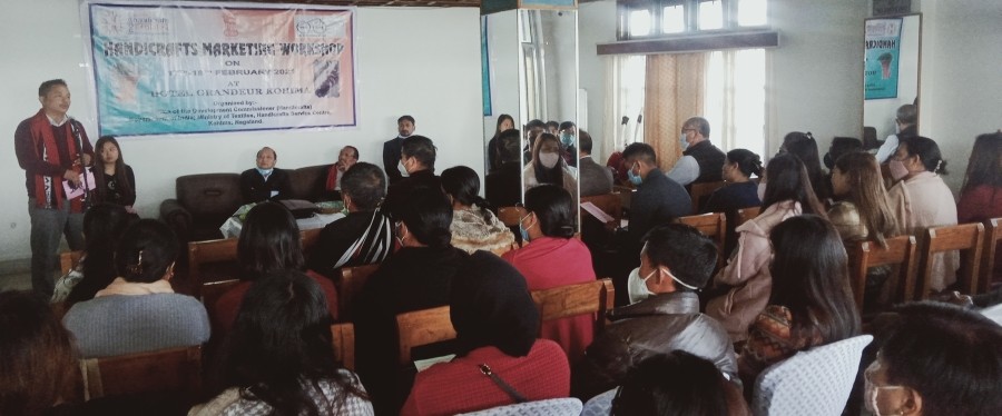 Zakabo Rotoka addressing the inaugural session of handicrafts marketing workshop held in Kohima on February 17. (Morung Photo)