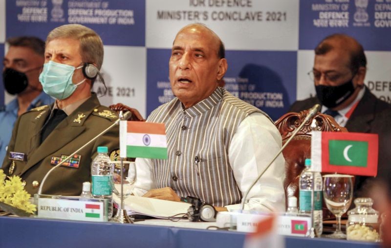 Bengaluru: Defence Minister Rajnath Singh delivers the keynote address at the Indian Ocean Region Defence Ministers' Conclave on the sidelines of Aero India 2021, in Bengaluru, Thursday, Feb. 4, 2021. (PTI Photo)