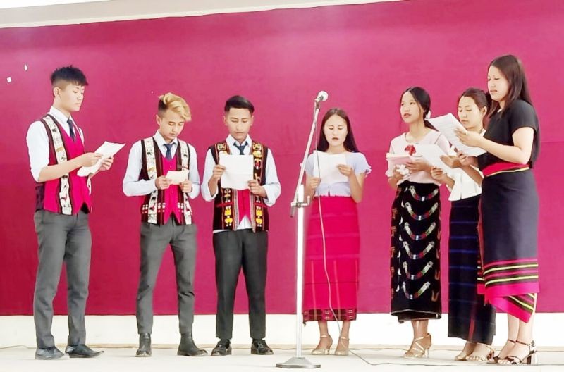 Students from different tribes presenting a Mao tribal song during the International Mother Language Day observed at C-Edge College. (Photo Courtesy: C-Edge College)