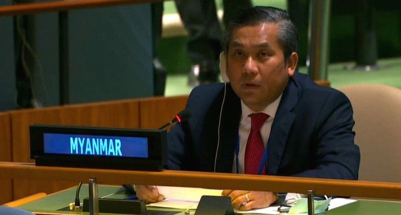 Myanmar's Permanent Representative to the United Nations Kyaw Moe Tun speaks at the General Assembly on February 26, 2021, denouncing the military coup in his country. (UN/IANS Photo)