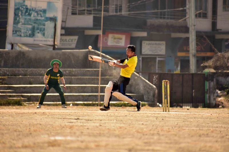 Toshiwapang of Royal Strikers plays a shot against Sovran during the first match of 29th MDCA Interclub Cricket Tournament 2021 at Imkongmeren Sports Complex, Mokokchung on February 23. (Morung Photo)