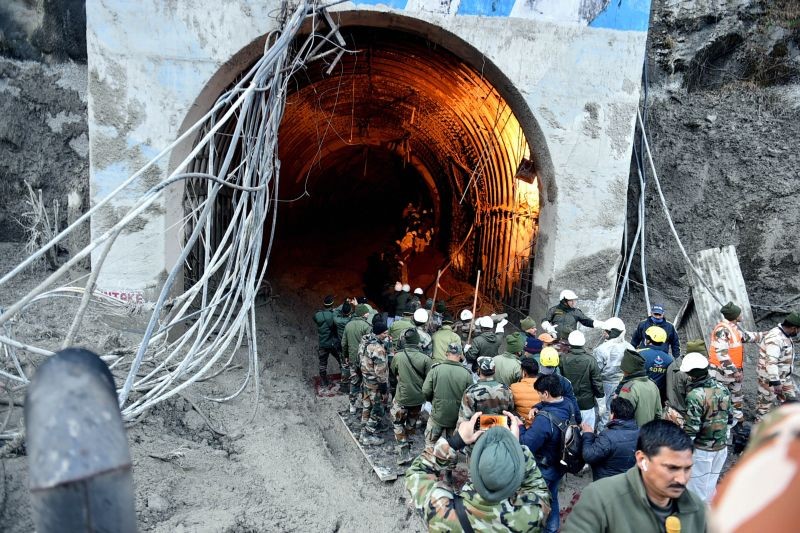 Chamoli: Rescue operations underway at Tapovan Tunnel, after a glacier broke off in Joshimath causing a massive flood in the Dhauli Ganga river, in Chamoli district of Uttarakhand, Monday, Feb 8, 2021. (PTI Photo/Arun Sharma)